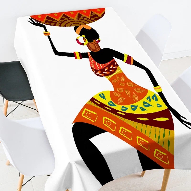 Bluejw Digital Printed African Tribe Woman Design Polyester Fabric Tablecloth - Image 1